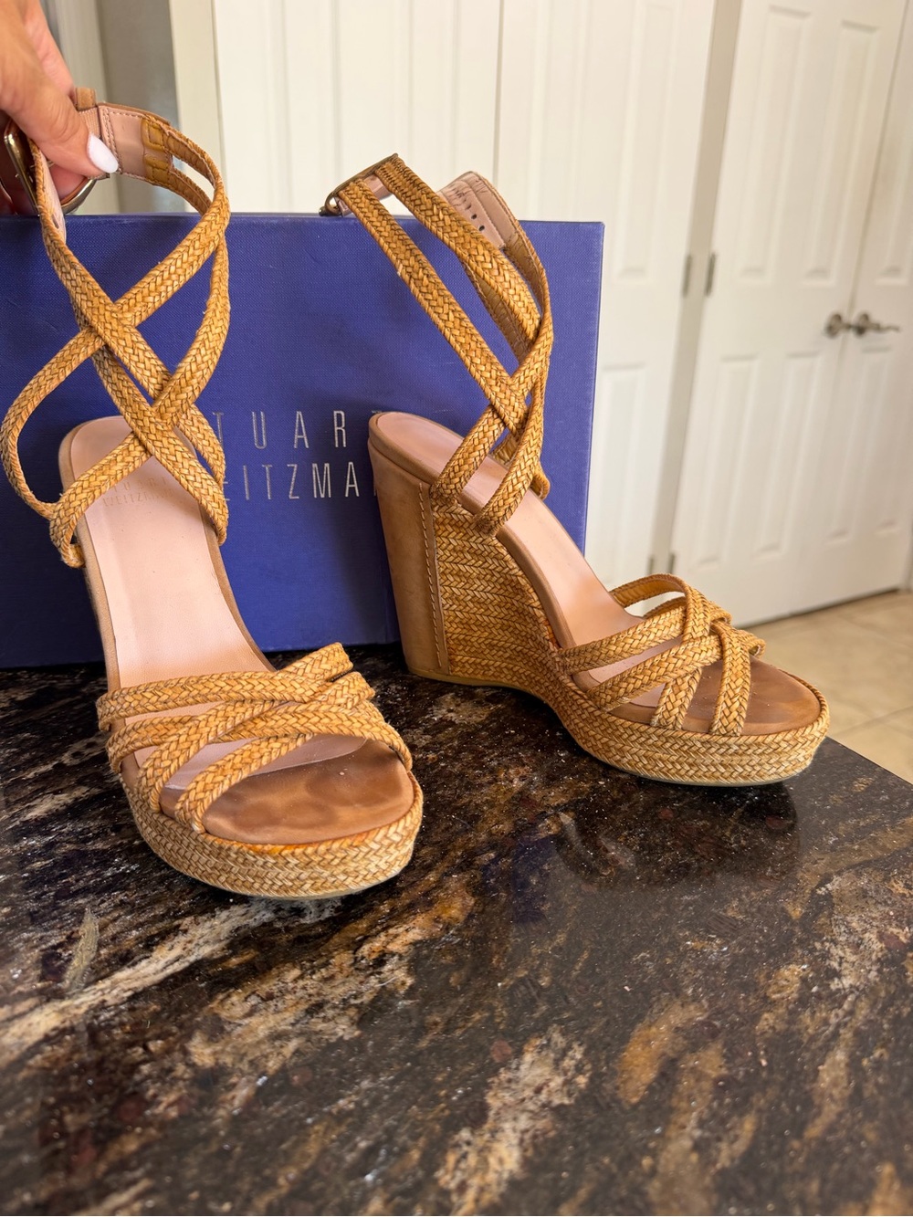 Stuart Weitzman Braided Tan Wedge Sandals - Picture 5 of 8